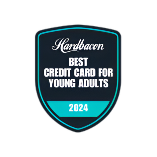 Hardbacon Best Credit Card for Young Adults 2024 badge.