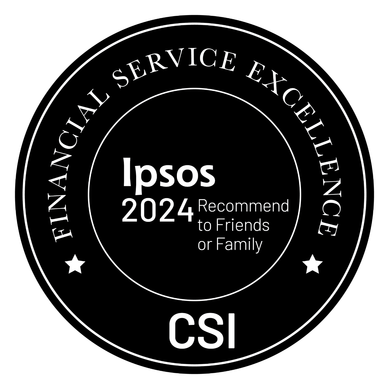 Ipsos Financial Service Excellence Awards. 2024 Recommend to Friends or Family badge.