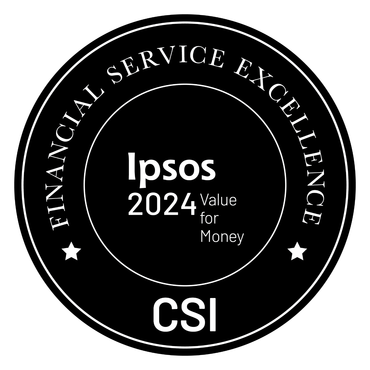 Ipsos Financial Service Excellence Awards. 2024 Value for Money badge.