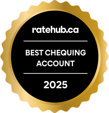Ratehub.ca Best Chequing Account 2025 award badge.