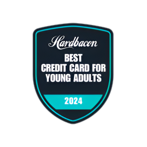 Hardbacon Best Credit Card for Young Adults 2024 award badge.