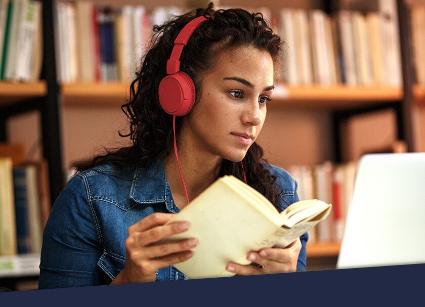 Woman doing research at the library