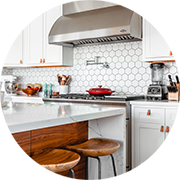 Kitchen counter with two bar stools