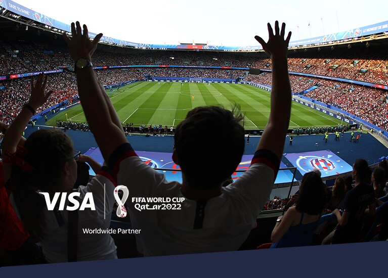 Visa logo. FIFA World Cup Qatar 2022 Logo. Worldwide Partner.