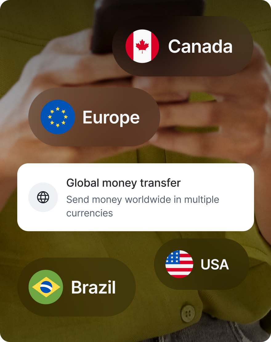Global Money Transfer feature for sending money internationally to multiple regions and countries.